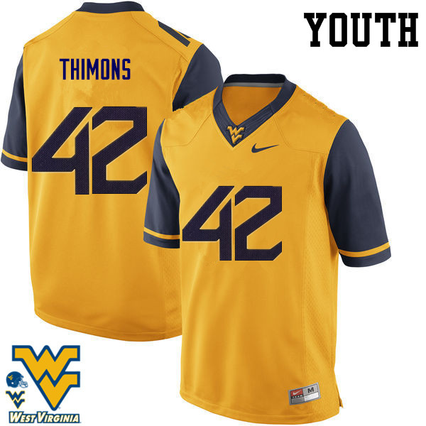 Youth #42 Logan Thimons West Virginia Mountaineers College Football Jerseys-Gold - Click Image to Close